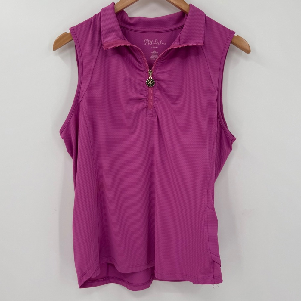 Stella Parker Sport XL Pink Sleeveless Quarter Zip Golf Tennis Polo Top